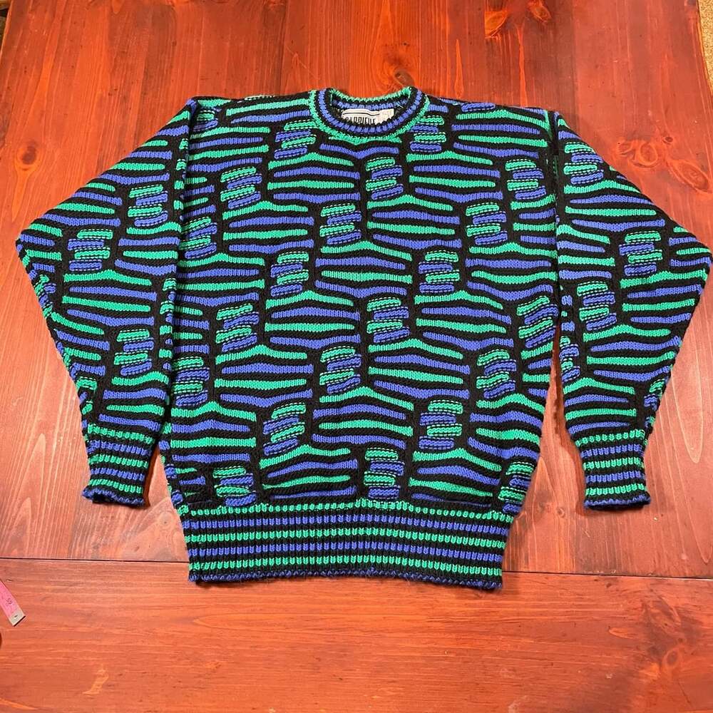 Gabrielle Vintage 80s 3D Knit Sweater Blue Green Black
